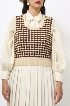 Pulover vintage creme marrom western - loja online