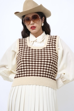 Pulover vintage creme marrom western - loja online