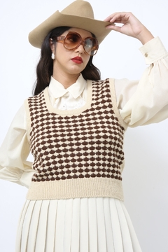 Pulover vintage creme marrom western - Capichó Brechó