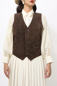 Colete couro costas nylon vintage marrom - Capichó Brechó