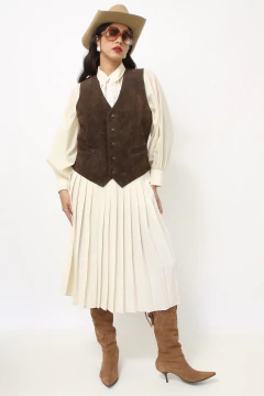 Colete couro costas nylon vintage marrom - comprar online