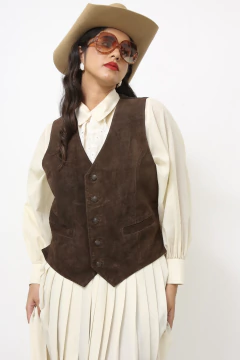 Colete couro costas nylon vintage marrom - comprar online