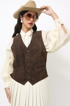 Colete couro costas nylon vintage marrom na internet