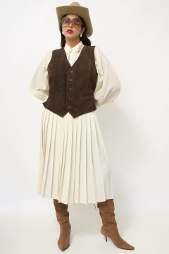 Colete couro costas nylon vintage marrom - loja online