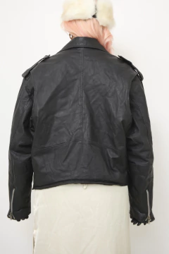 Jaqueta couro biker preta classico forro estampado na internet