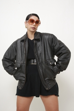 Jaqueta couro bomber preta - comprar online