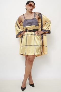 Kimono + Vestido xadrez poliester - Capichó Brechó