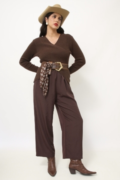 Blusa marrom lã traspassada vintage