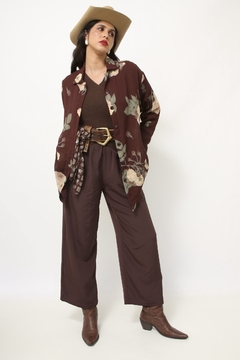 Camisa marrom crepe flores - comprar online