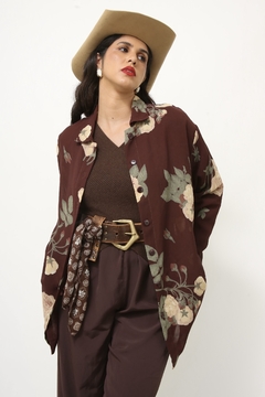Camisa marrom crepe flores - loja online