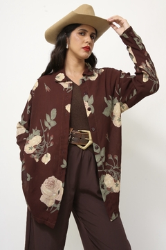 Imagem do Camisa marrom crepe flores