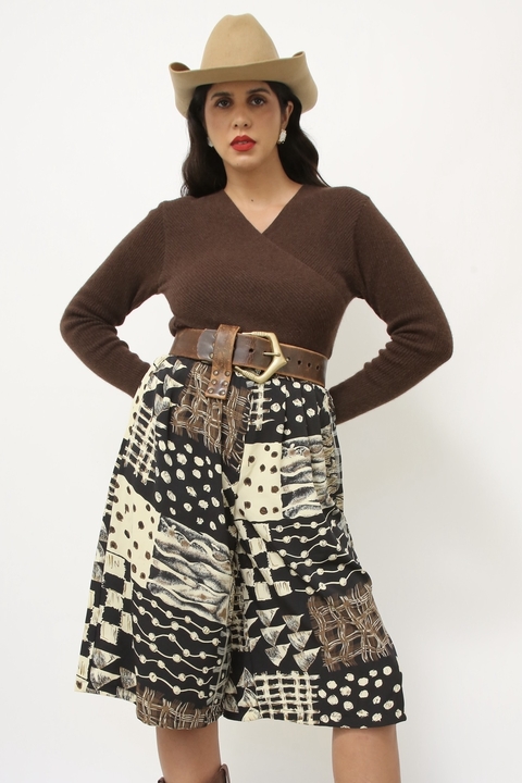 Bermudão estampado cintura alta vintage