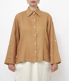 Camisa 100% linho marrom classica - comprar online
