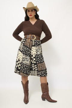 Bermudão estampado cintura alta vintage - comprar online