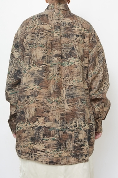 Camisa seda estampada bege preto - Capichó Brechó