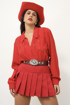 Camisa encorpada vermelha bordada - comprar online