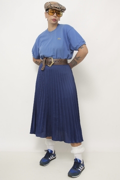 Saia azul plissada cos elastico - comprar online