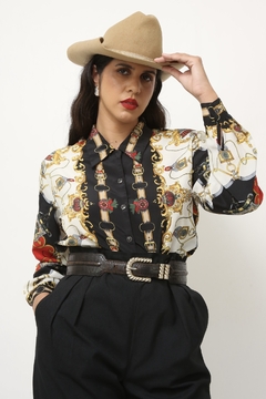Camisa western preta dourado estampa - loja online