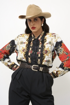 Camisa western preta dourado estampa na internet