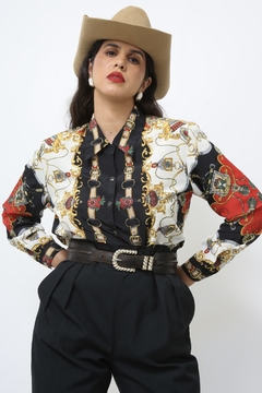 Camisa western preta dourado estampa - comprar online