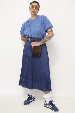 Saia azul plissada cos elastico - comprar online