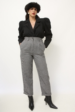 Calça xadrez cintura alta com lã