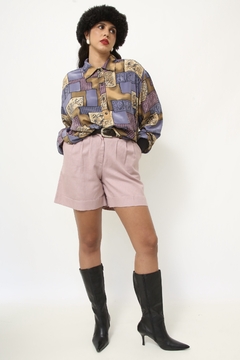 Bermuda linho rosa cintura alta - comprar online