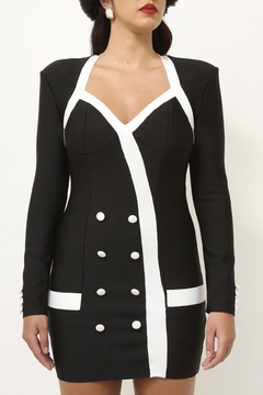 Imagem do Vestido bandagem preto branco manga longa