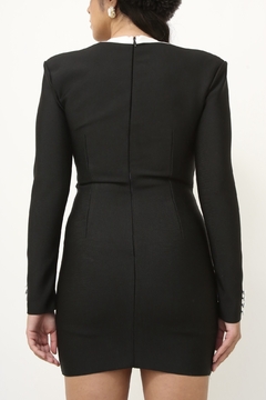 Vestido bandagem preto branco manga longa - loja online