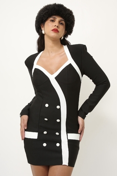 Vestido bandagem preto branco manga longa - comprar online