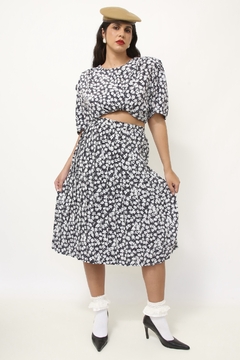 Conjunto BLUSA + SAIA flores marinho - loja online