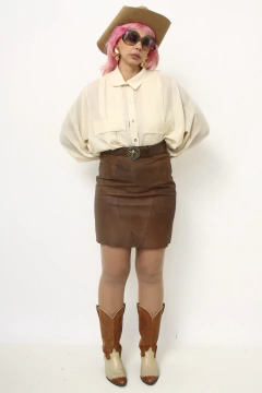 Saia couro marrom western classica - loja online