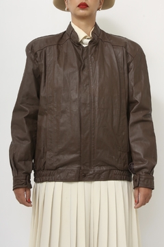Jaqueta couro marrom vintage bomber - comprar online