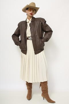 Jaqueta couro marrom vintage bomber - Capichó Brechó