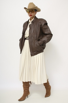 Jaqueta couro marrom vintage bomber