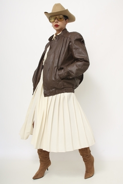 Jaqueta couro marrom vintage bomber - comprar online