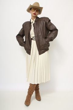 Jaqueta couro marrom vintage bomber