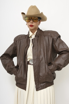 Imagem do Jaqueta couro marrom vintage bomber