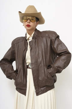 Jaqueta couro marrom vintage bomber - loja online