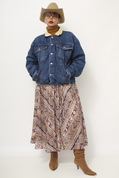 Jaqueta jeans forro algodão gola cotele vintage