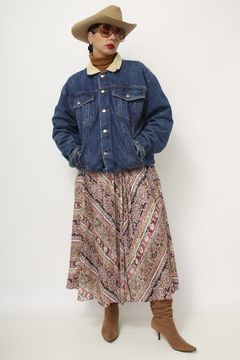 Imagem do Jaqueta jeans forro algodão gola cotele vintage