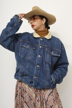 Jaqueta jeans forro algodão gola cotele vintage - Capichó Brechó