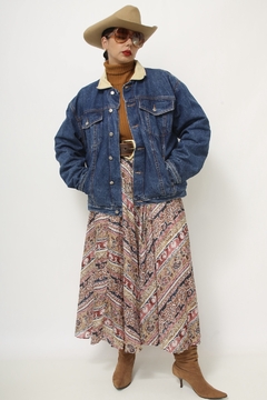 Jaqueta jeans forro algodão gola cotele vintage - comprar online