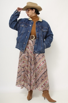 Jaqueta jeans forro algodão gola cotele vintage