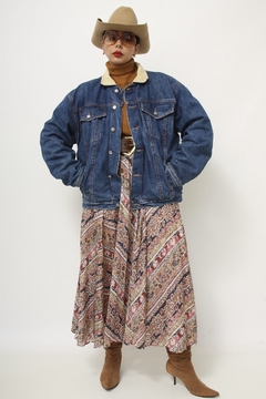 Jaqueta jeans forro algodão gola cotele vintage - Capichó Brechó