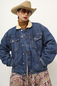Jaqueta jeans forro algodão gola cotele vintage
