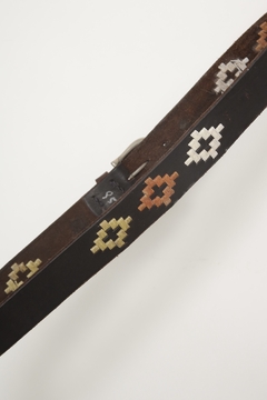 Cinto couro preto bordado bege - comprar online