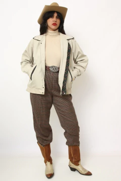 Jaqueta bomber bege recorte xadrez