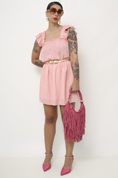 Bolsa western couro franja rosa forrada - Capichó Brechó