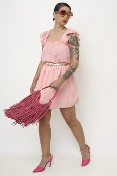 Imagem do Bolsa western couro franja rosa forrada